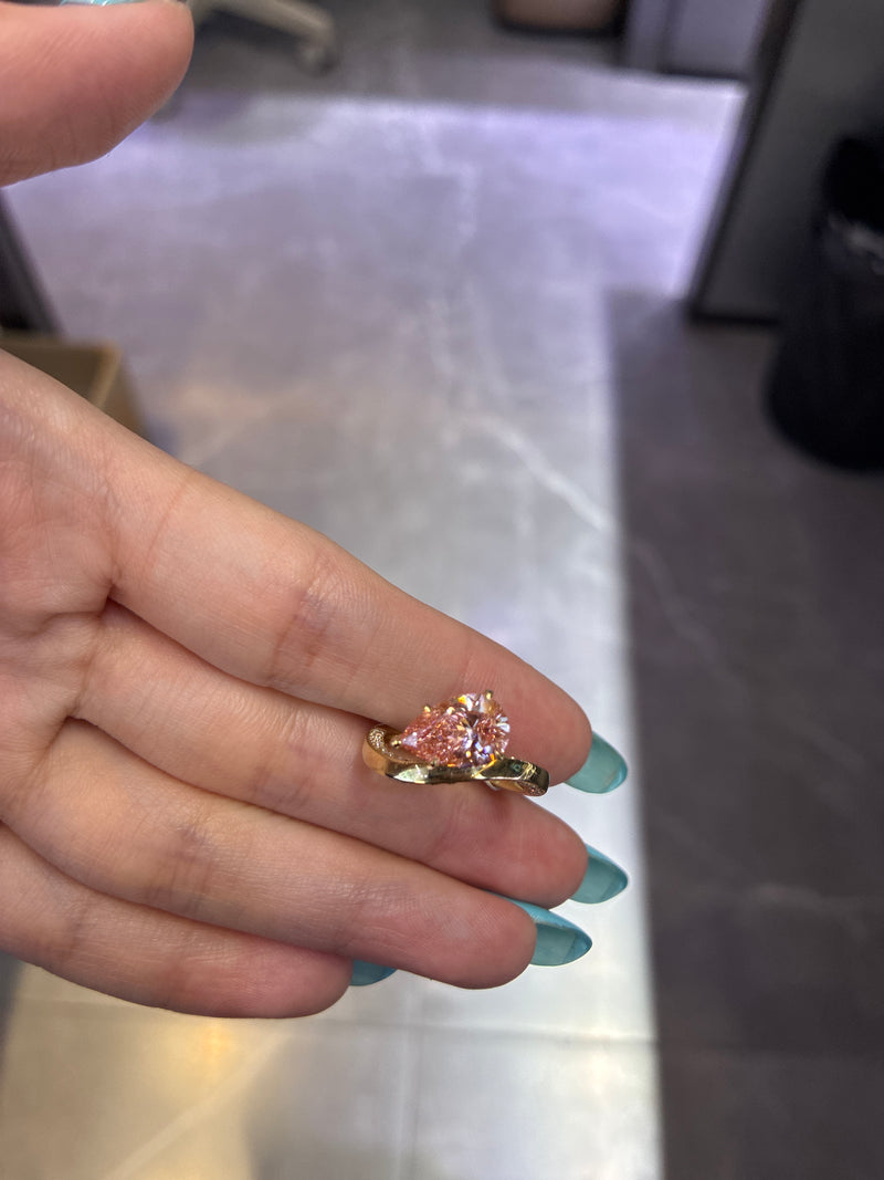 Deposit for User23086 14K yellow gold 2.05ct pinkpear with hidden halo, without channel side stones, thinner band.