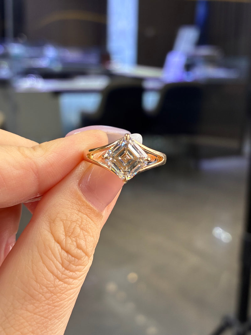 For Autumn, deposit for 3ct Asscher cut engagement ring, E/VS1, in 14k yellow gold
