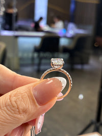 For Aleli, 3.05ct radiant cut diamond, D/VVS2, with 0.473ct sidestones, total 3.5ct, in 14k white gold