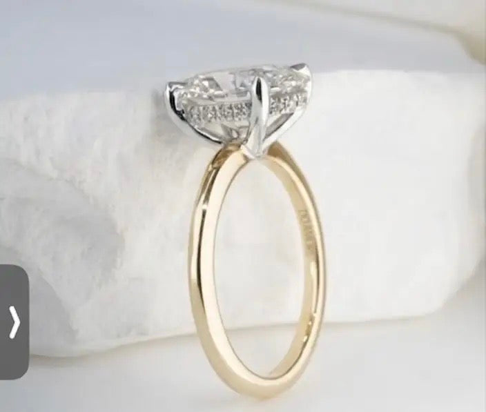 For Katy, Price Difference for Upgrade, 18K solid yellow gold band with platinum basket, 4.07ct Oval diamonds, E/VVS2