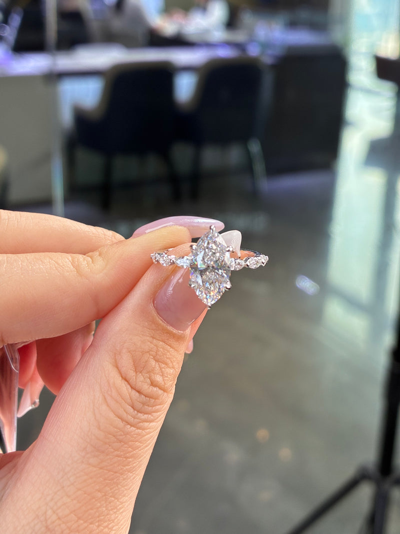 For Brandi, 2.51ct Marquise Center diamond with 0.441ct marquise pave band, E/VS1, in 14k white gold