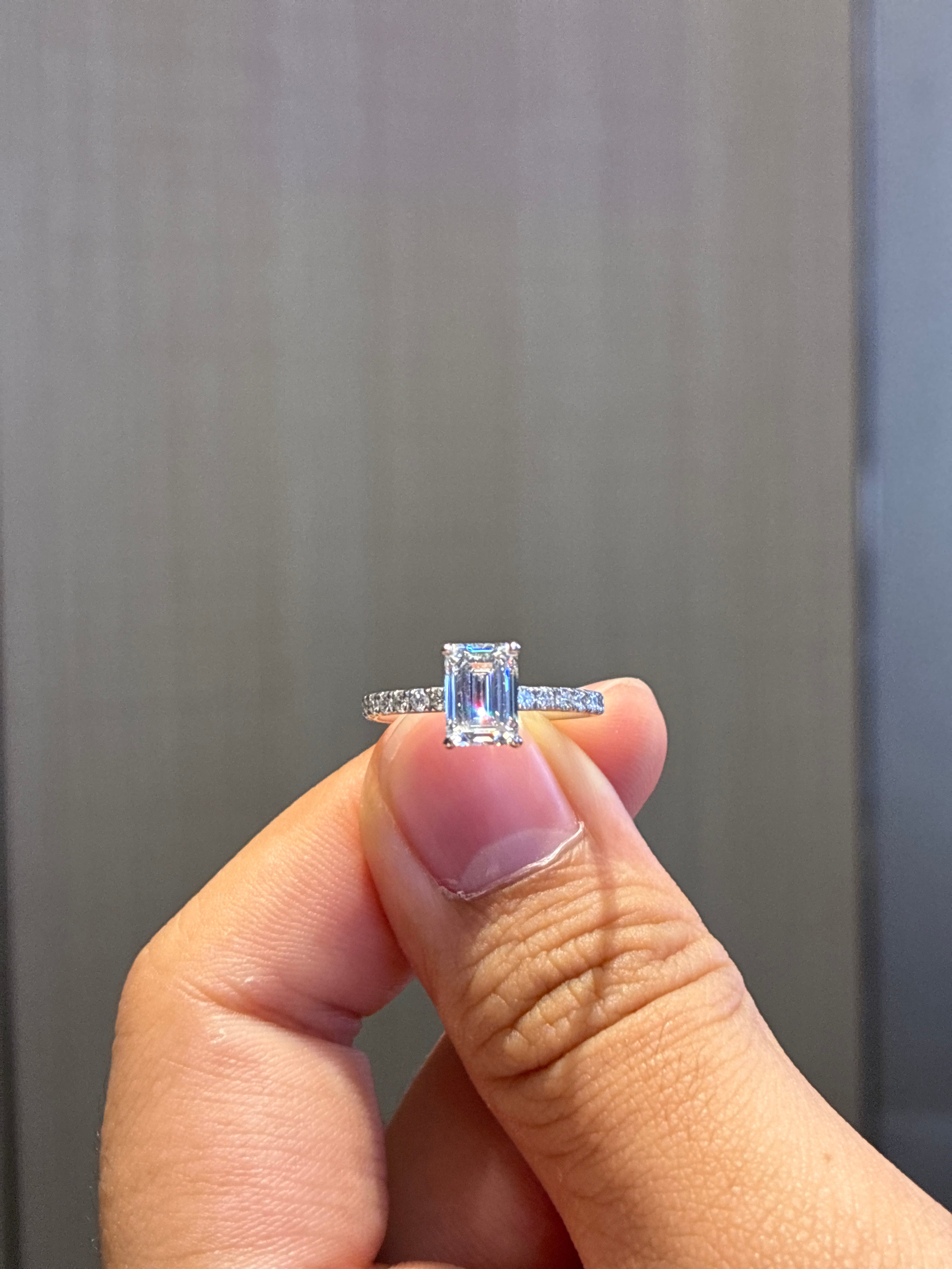 For Ashley 1.43ct/1p Emerald Cut 0.313ct/16p D/VVS2 in 18k gold