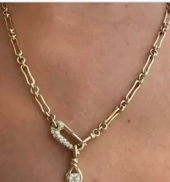 For Annn, deposit for paper clip chain necklace with 1ct round diamond, D/VVS2 in 14k yellow gold