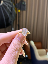 For Kat, 4ct Oval Solitaire Hiden halo with two tone settings, 14k gold, D/VVS2