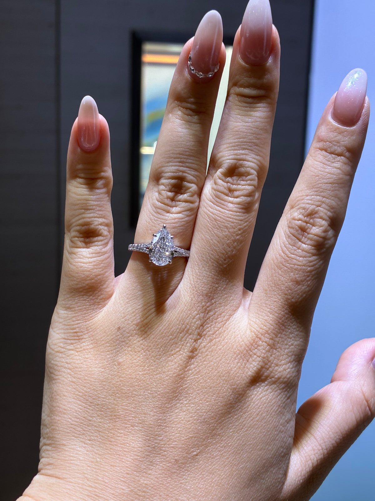 For Cheeky, 3ct+0.23ct Pear Lab Diamond Ring, D/VVD2, platinum 950