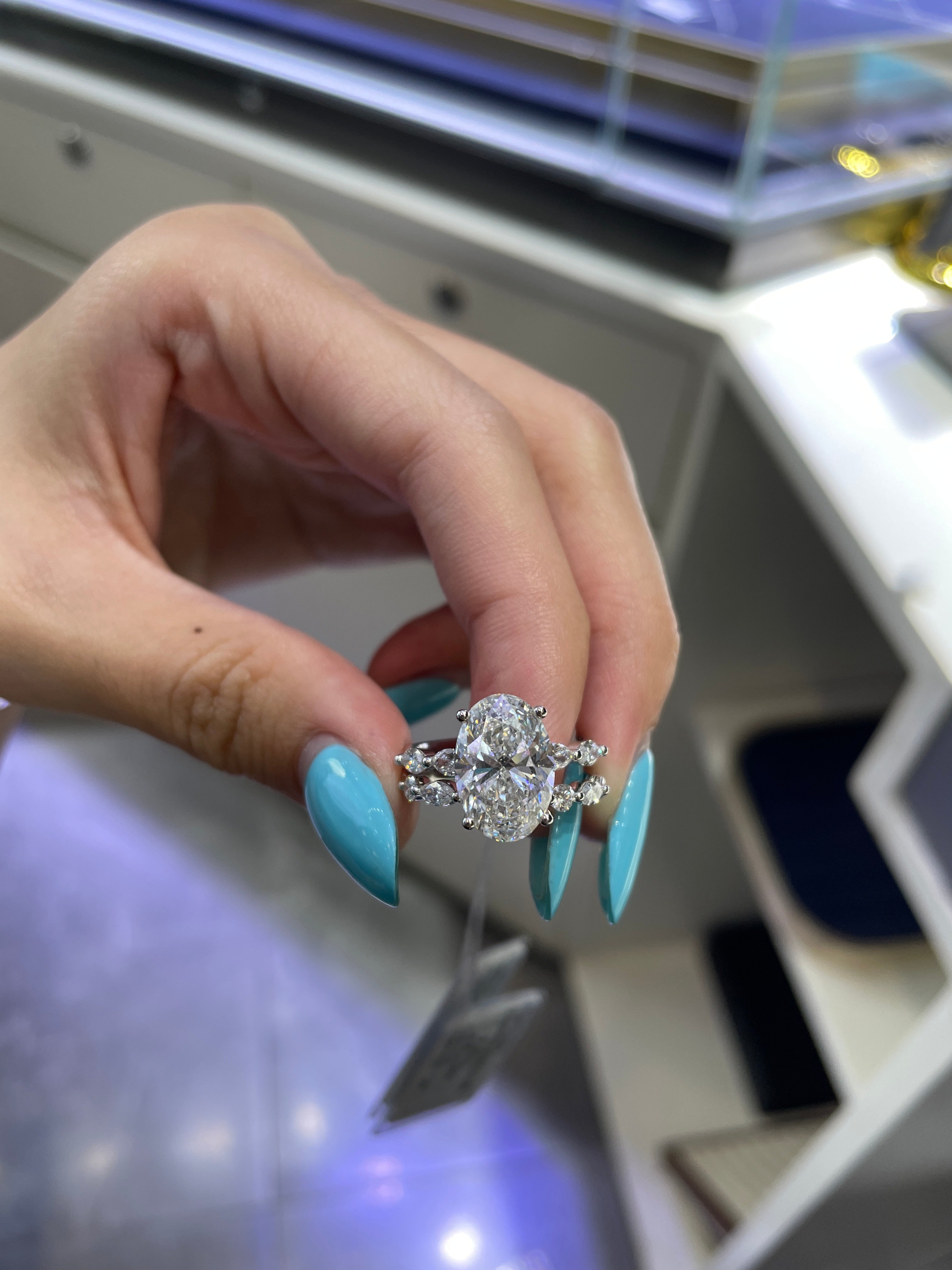 For Ashley,deposit for Bridal set, 3ct oval solitaire ring with hidden halo and 0.54ct marquise half eternity band, E/VVS2, 14k white gold