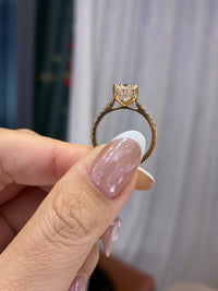 For Jordan, 3ct marquise solitaire with hidden halo and pave band, E/VVS2, 14k yellow gold