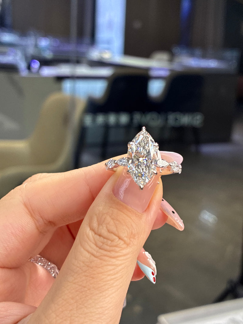 For .Cactus, 14K Solid White Gold Bridal set, Ready to ship 4ct marquise mainstone with 0.914ct sidestones, E/VVS2 engagement ring + Custom 5ct Radiant Full Eternity Band, DE/VS-VVS