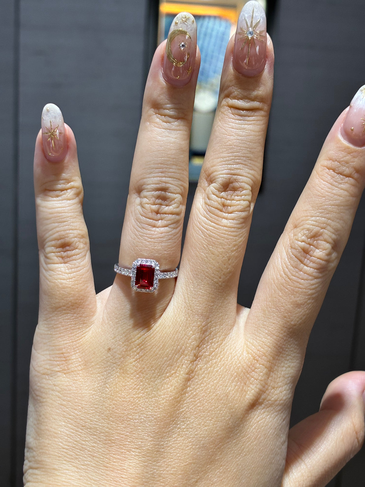 For Quennie, Custom Ruby Lab Diamond Ring, 1.365ct+0.377ct, 18k yellow gold