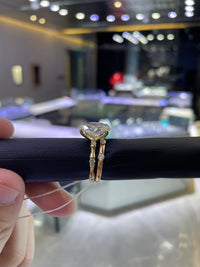 Retainer for A.CAMILA wedding set: Bamboo Band Oval Solitaire Ring 14k solid yellow gold/3.070ct Oval shape center stone/8 side stones total 0.338ct/Bamboo Band Ring 14k Solid Yellow Gold 8 stones total 0.338ct US Size 7