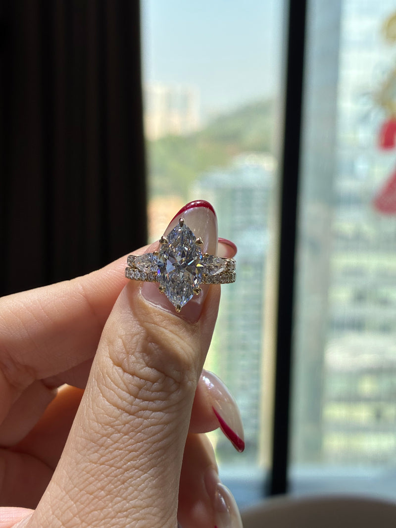 For Kayla,Bridal Set(3ct+0.499ct Marquise Ring +0.745ct Open Band) Customized