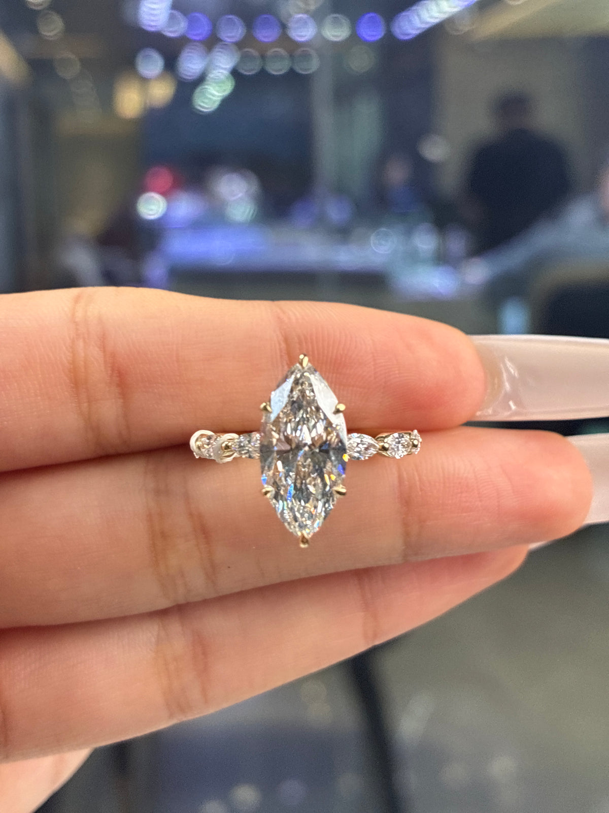 For alissamabsoute 14k yellow gold, 3.01ct marquise cut center stone, 0.4ct side stones, need custom