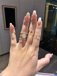 For MARZ LEON, Bridal Set, custom 3ct Radiant compass prongs in 14k + 2 Bands in 18k