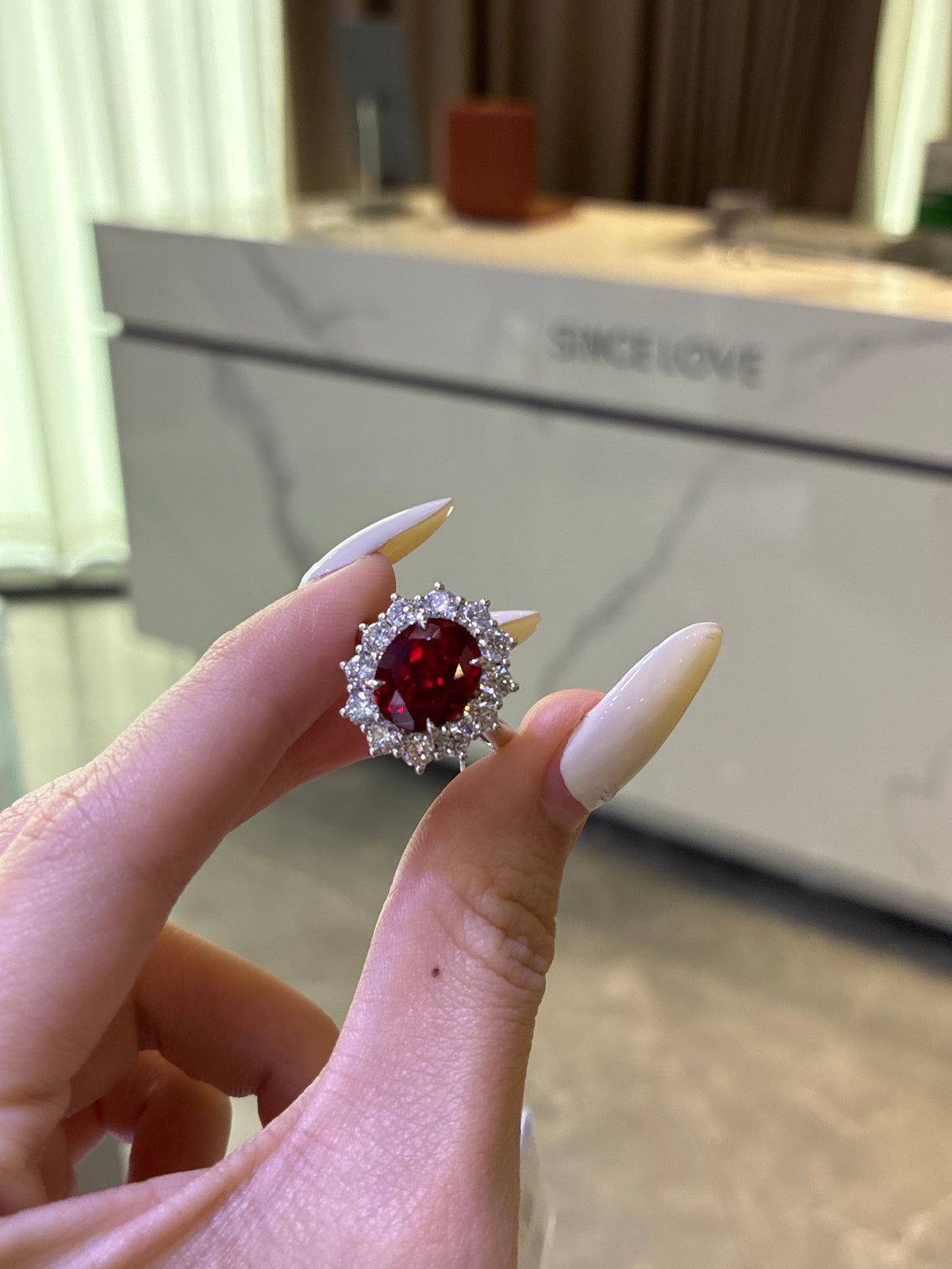 For Rabsal Pt950, 5.075ct lab ruby with 1.635ct sidestones