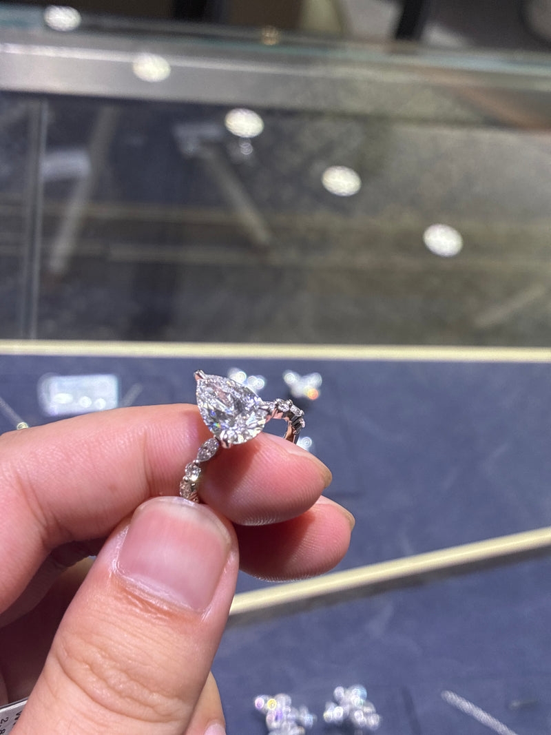 Deposit For Betty 14k yellow gold pear cut 2.88ct side stone 0.588ct