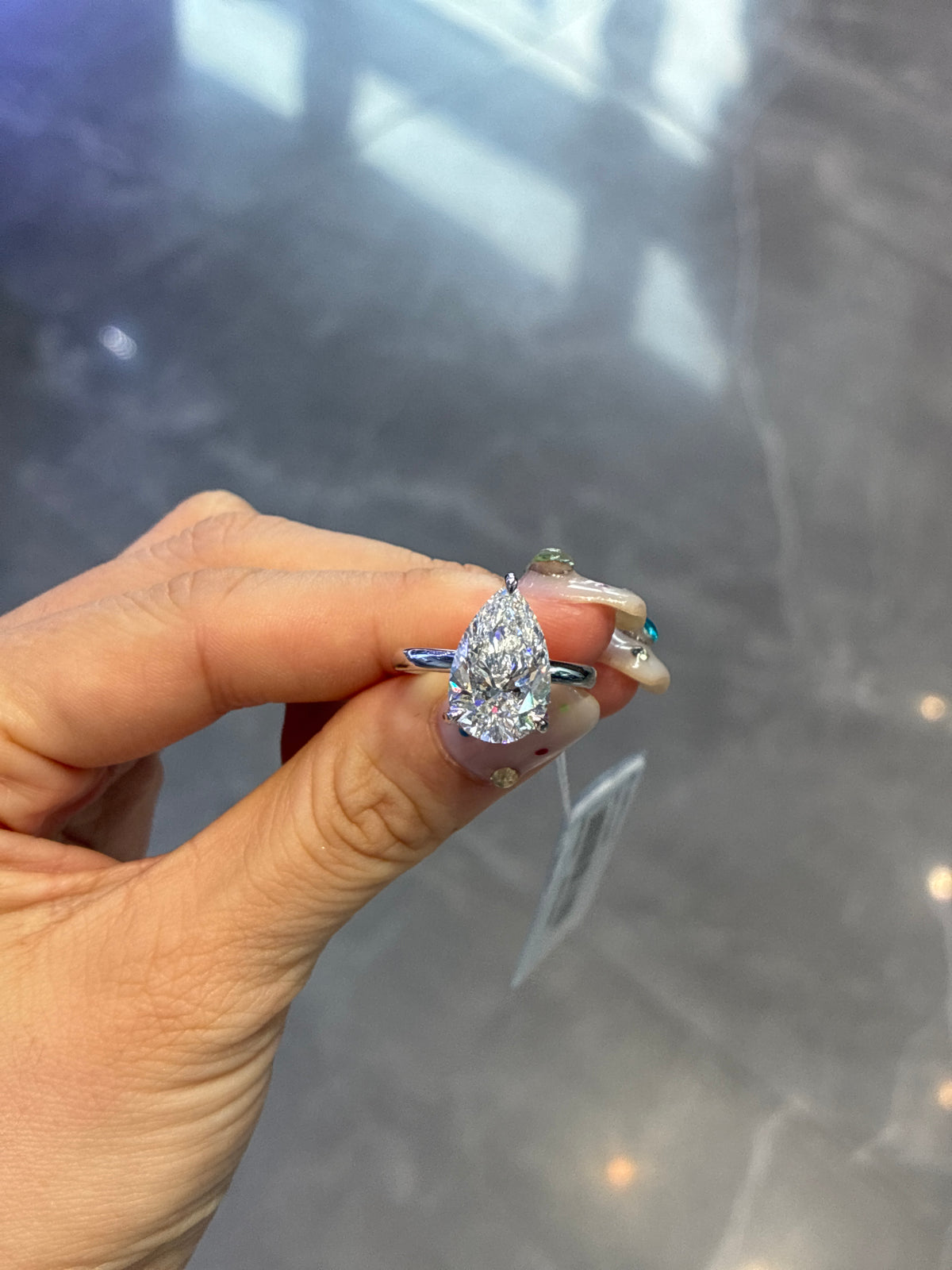 For Lalalooza, 5.070ct pear ring, platinum, E/VVS2c, 0.207xt/48p