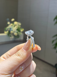 Customize 14k white gold radiant cut E/vs1 main stone 3.02carat pave band