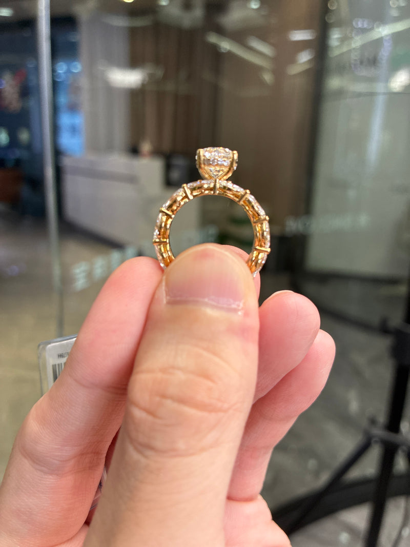 Wedding Set For Olivia Pope🌼 Oval Shape Bubble Band Solitaire Ring//18K Solid yellow gold//3.090ct Oval shape center stone//D/VVSW//22 stones for total 0.464ct// Marquise Cut Full Eternity Band Ring//18K Solid yellow gold//11 stones for total 1.730ct US6