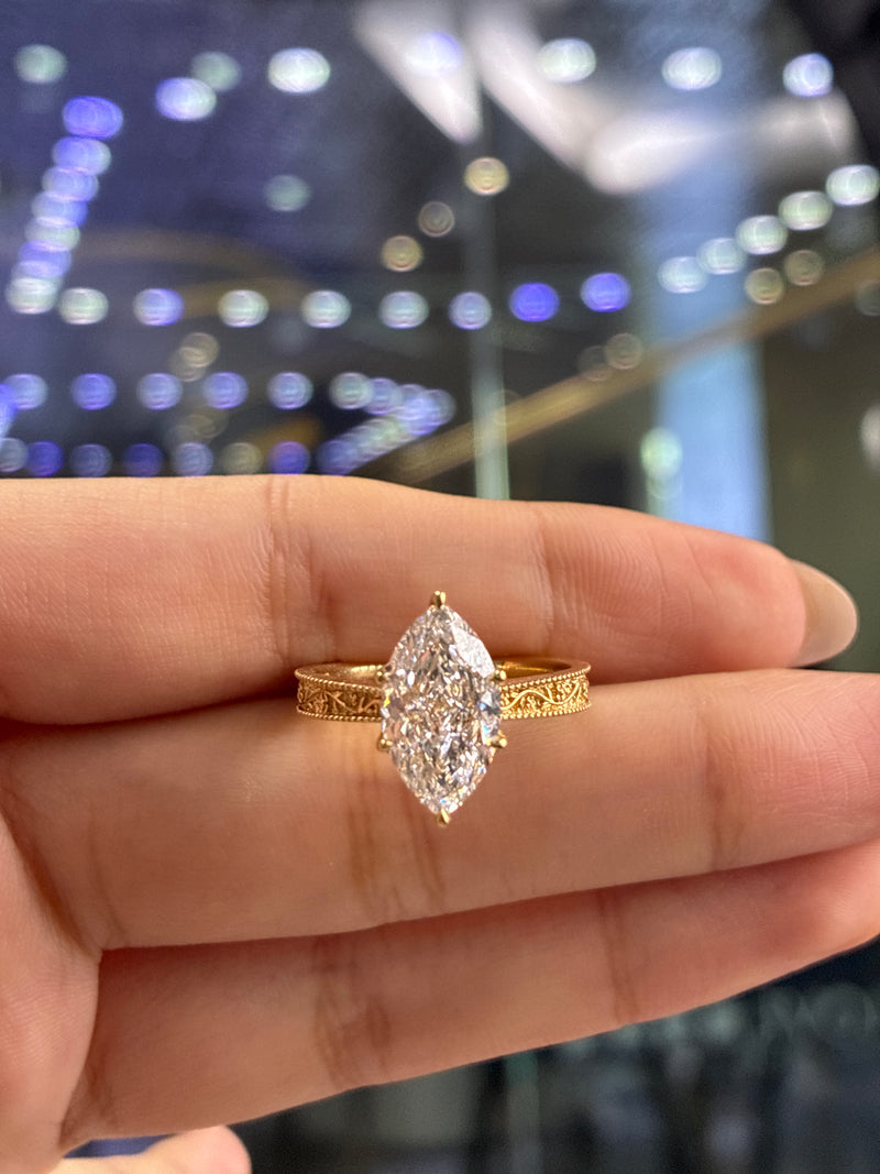 Deposit for Rosaly, 14k yellow gold,(3ct marquise main stone, engraving) around 3.3g gold weight
