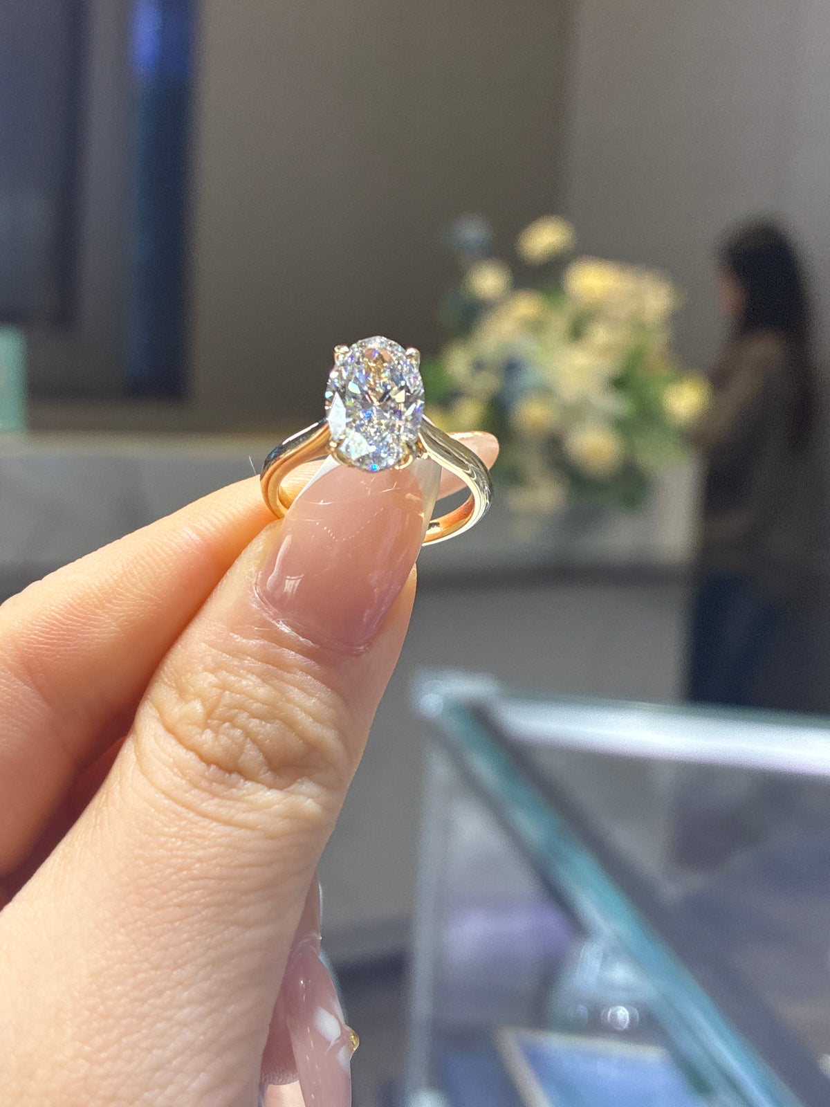 For jordyn 14k yellow gold oval cut D/vvs2 main stone 3ct side stone 0.226ct