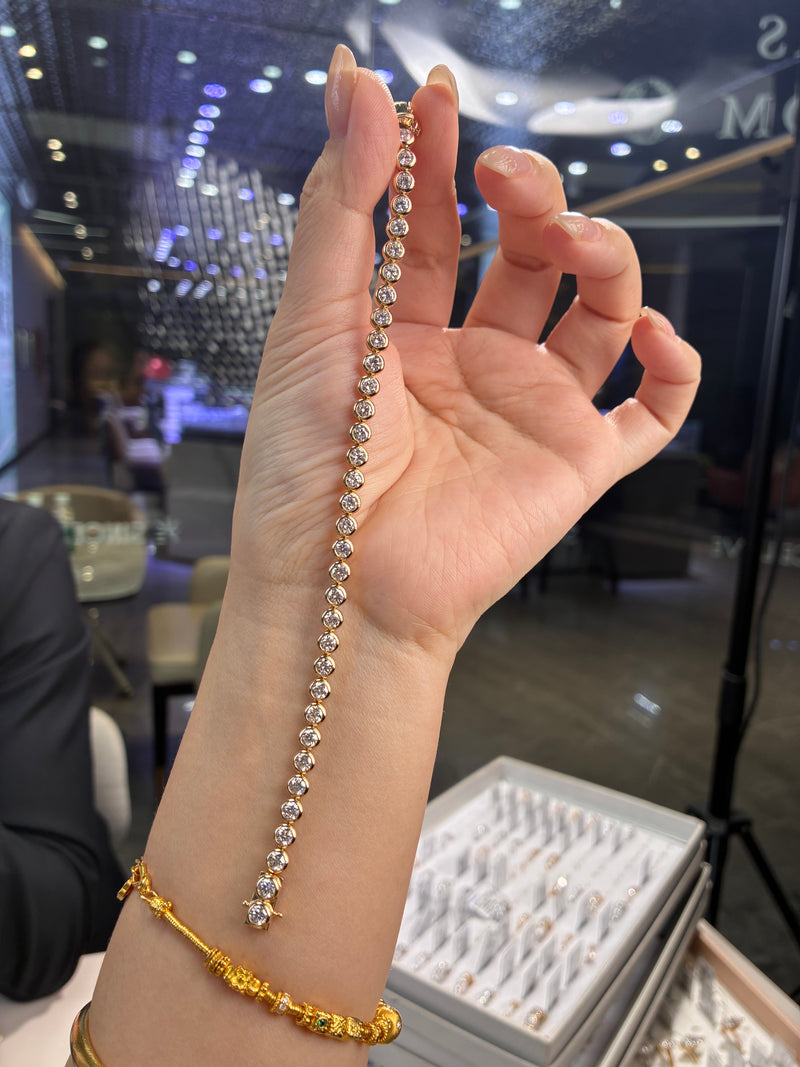 For Tha, Deposit for Bezel Tennis bracelet, 5.5 total carat weight, each diamond 0.15ct, DE/VS-VVS, 14k solid yellow gold, 7in length