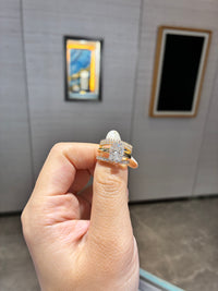 For MARZ LEON, Bridal Set, custom 3ct Radiant compass prongs in 14k + 2 Bands in 18k