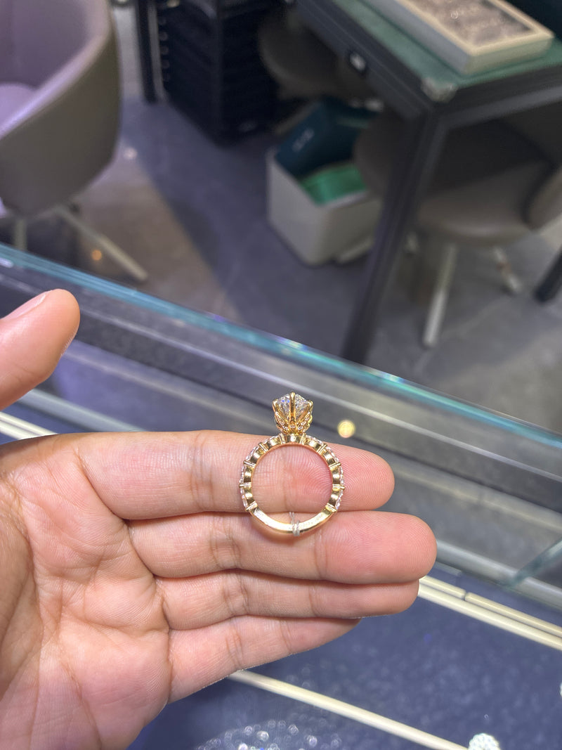 Deposit For Nadia 14k yellow gold ring with 4.5ct main diamond And hidden halo diamond,mix round and marquise cut side diamonds