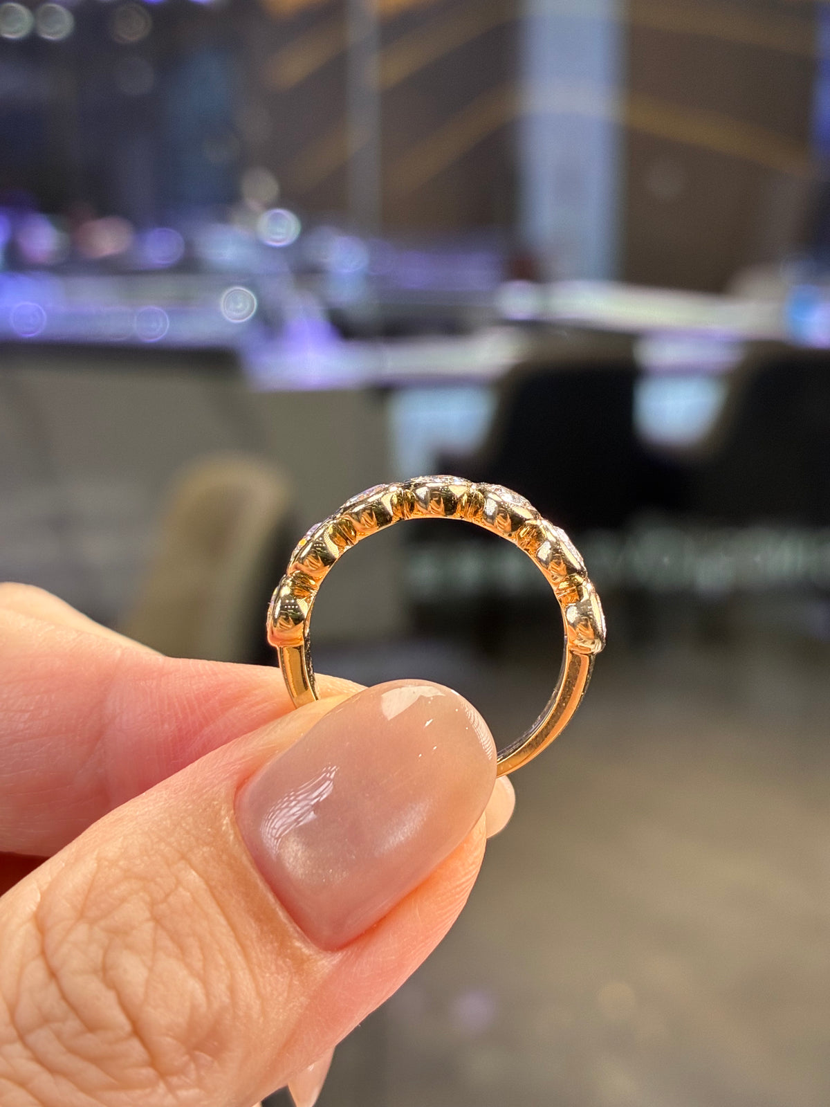 For AuDDocFl, 2.28ct Oval Bezel eternity band of in 14K gold