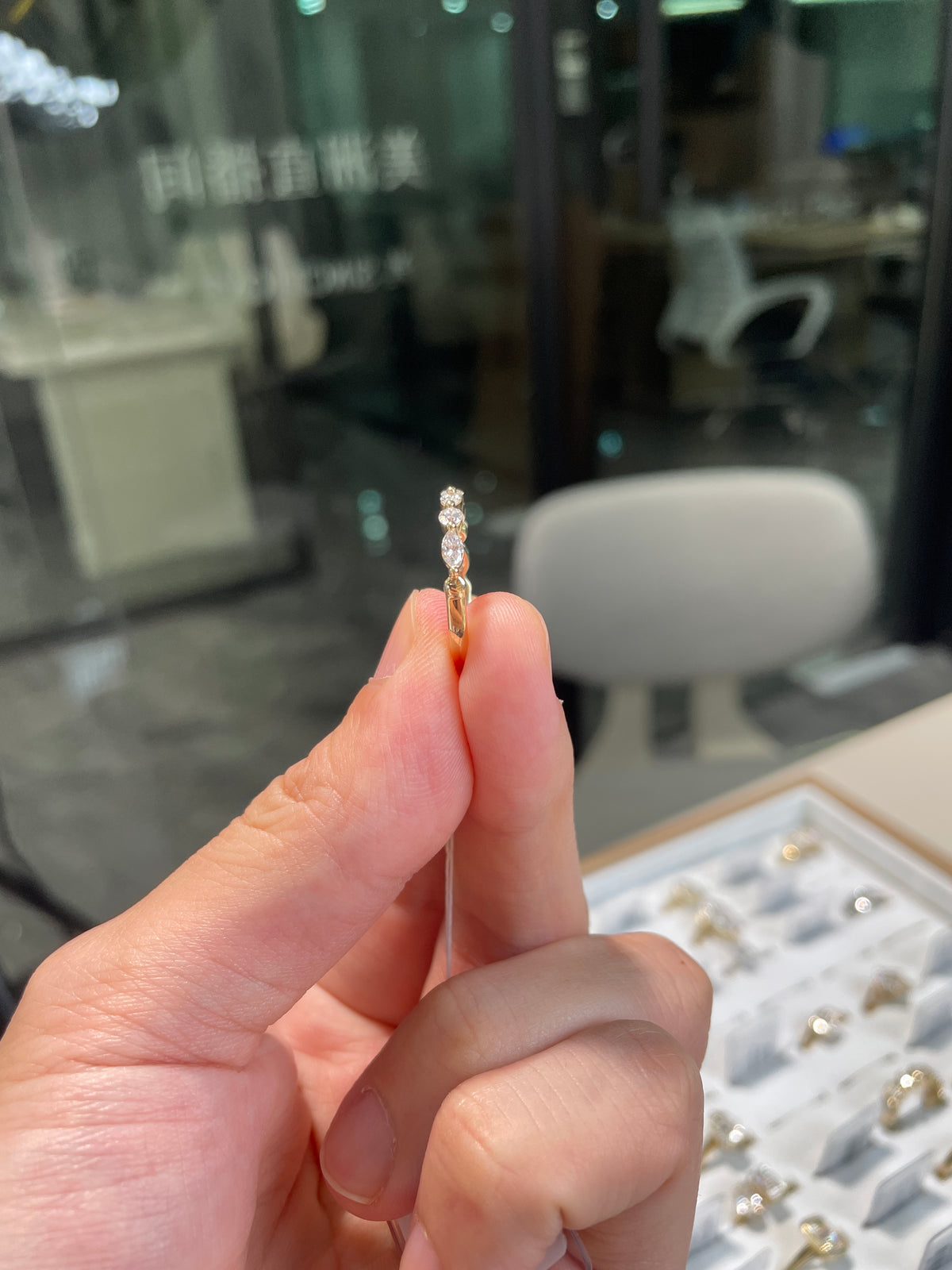 For Nadia 14k solid yellow gold 4carat Marquise with hidden halo, plain band + 14K solid yellow gold marquise shape band ring size US 4.5 customize
