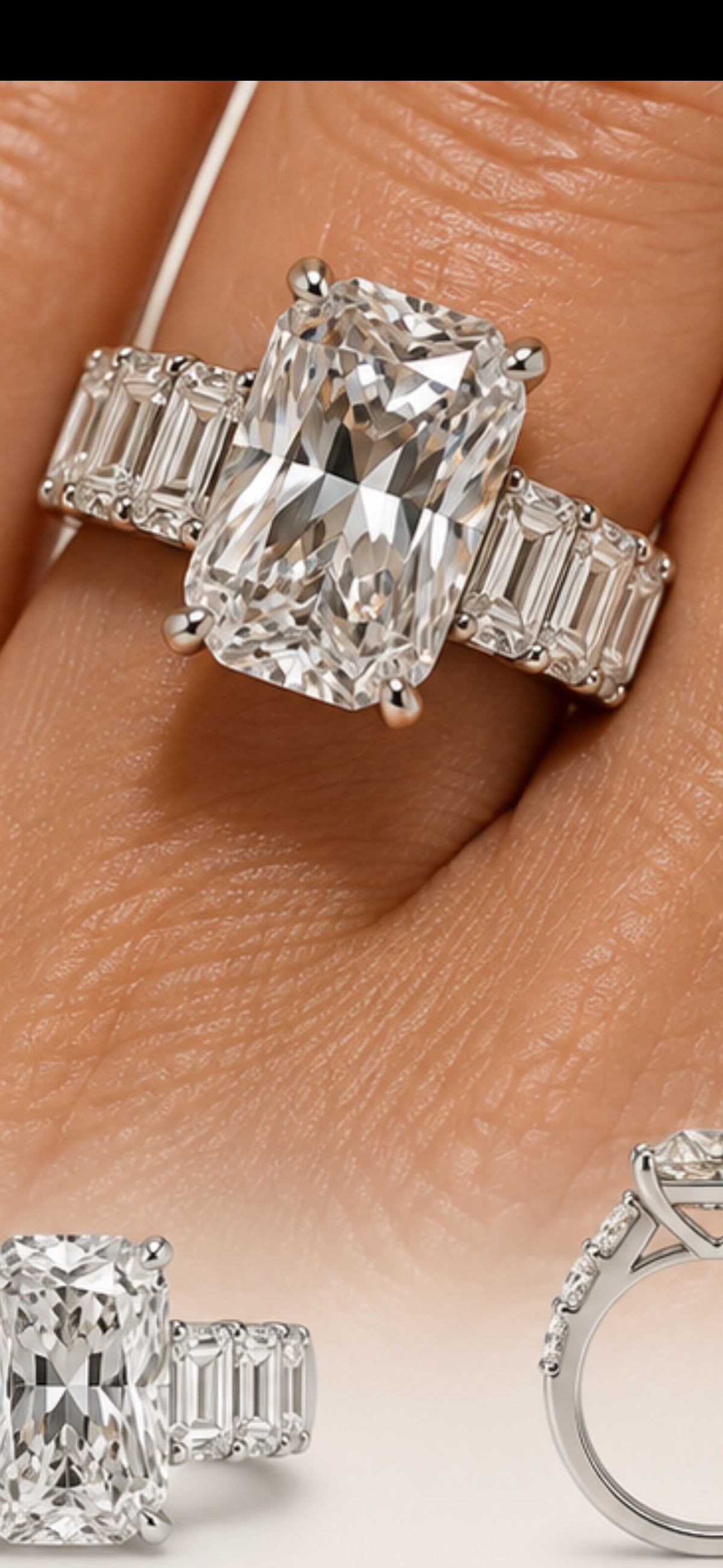 Deposit for Dj Kapri,(setting only) 14k white gold, 14k white gold, around 2ct emerald cut total, around 7 grams, size 10
