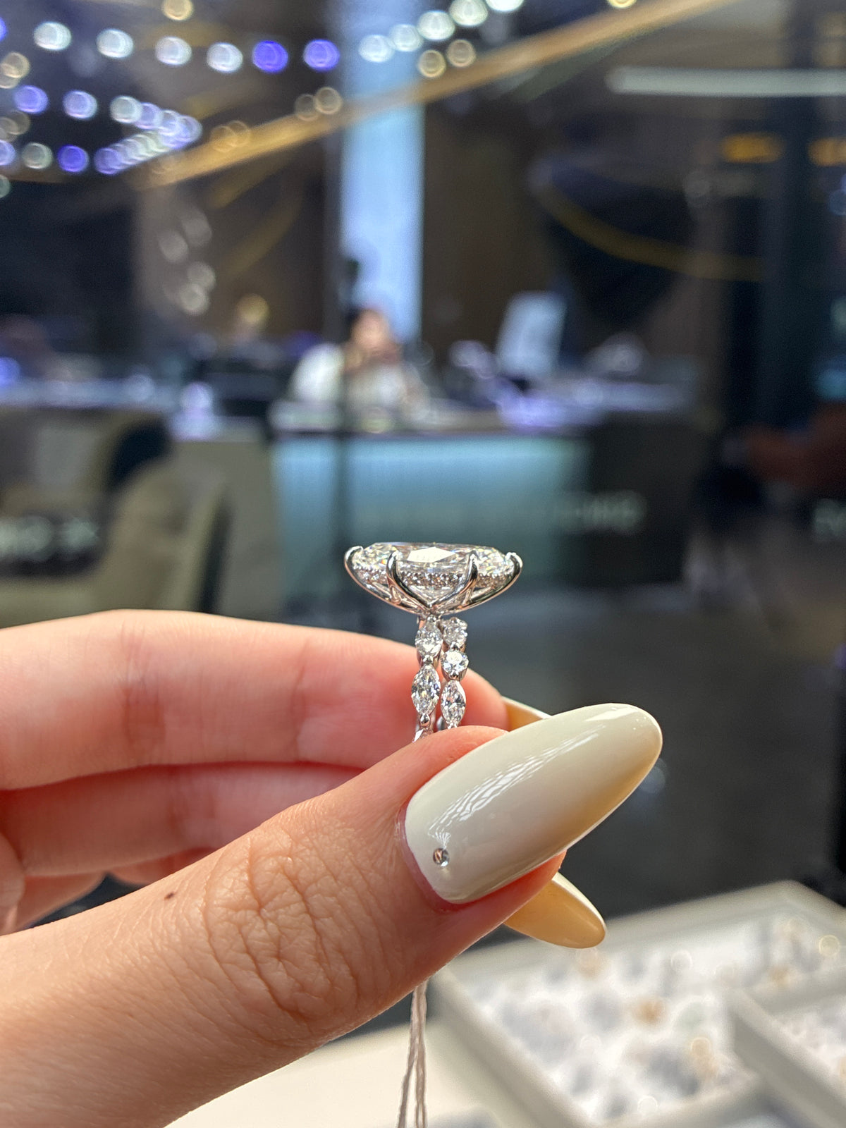 Deposit for DirtDiamondz,          •14k solid yellow gold 4carat marquise E/VVS2, with 0.914ct marquise bubble band and hidden halo(prong in white gold)                   •14k solid yellow gold marquise&round mixed bubble wedding band 0.54ct (IGI&GIL)