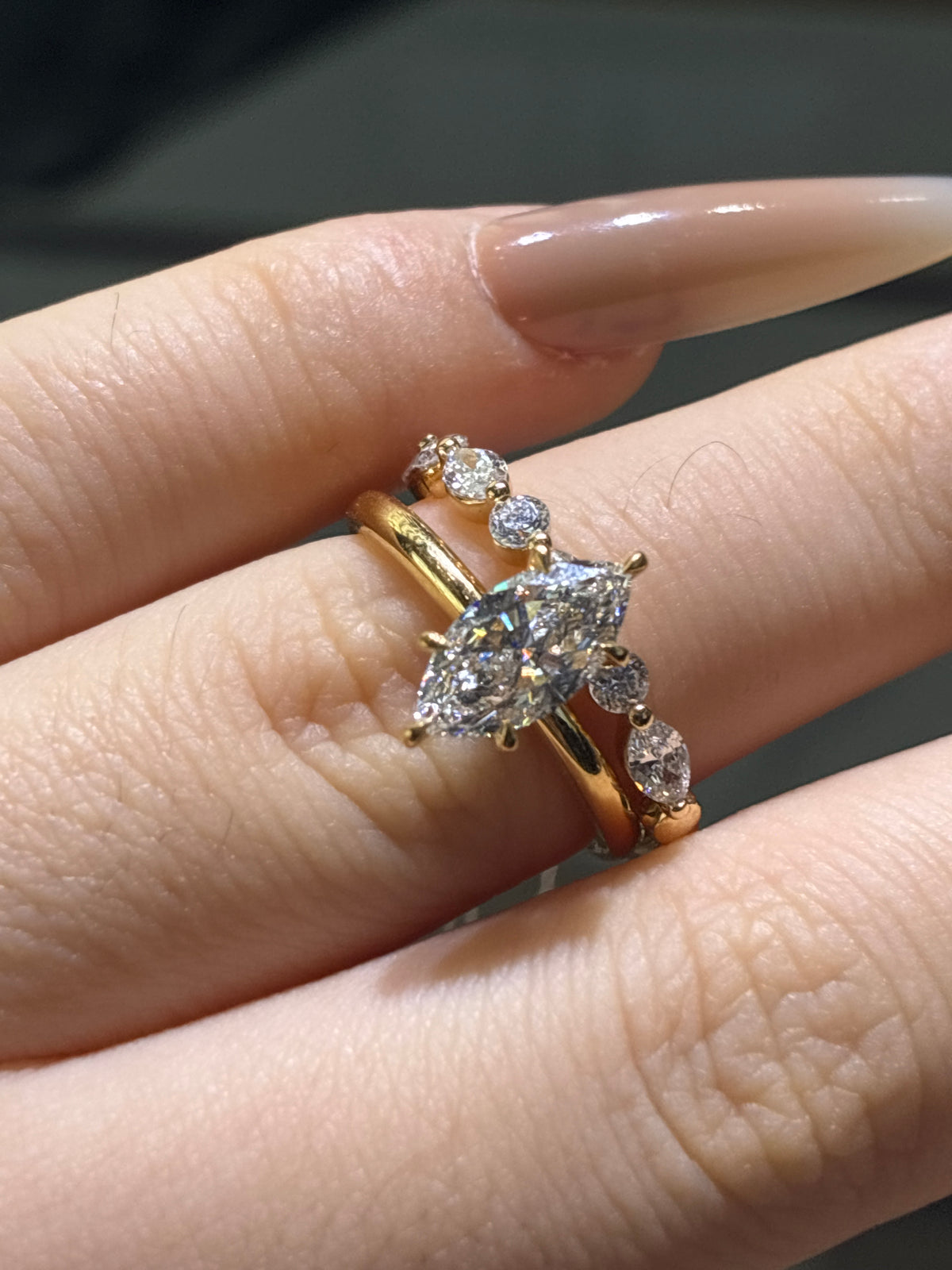 Deposit For momma J customize a Set (14k white marquis ring and 14k white marquis band)