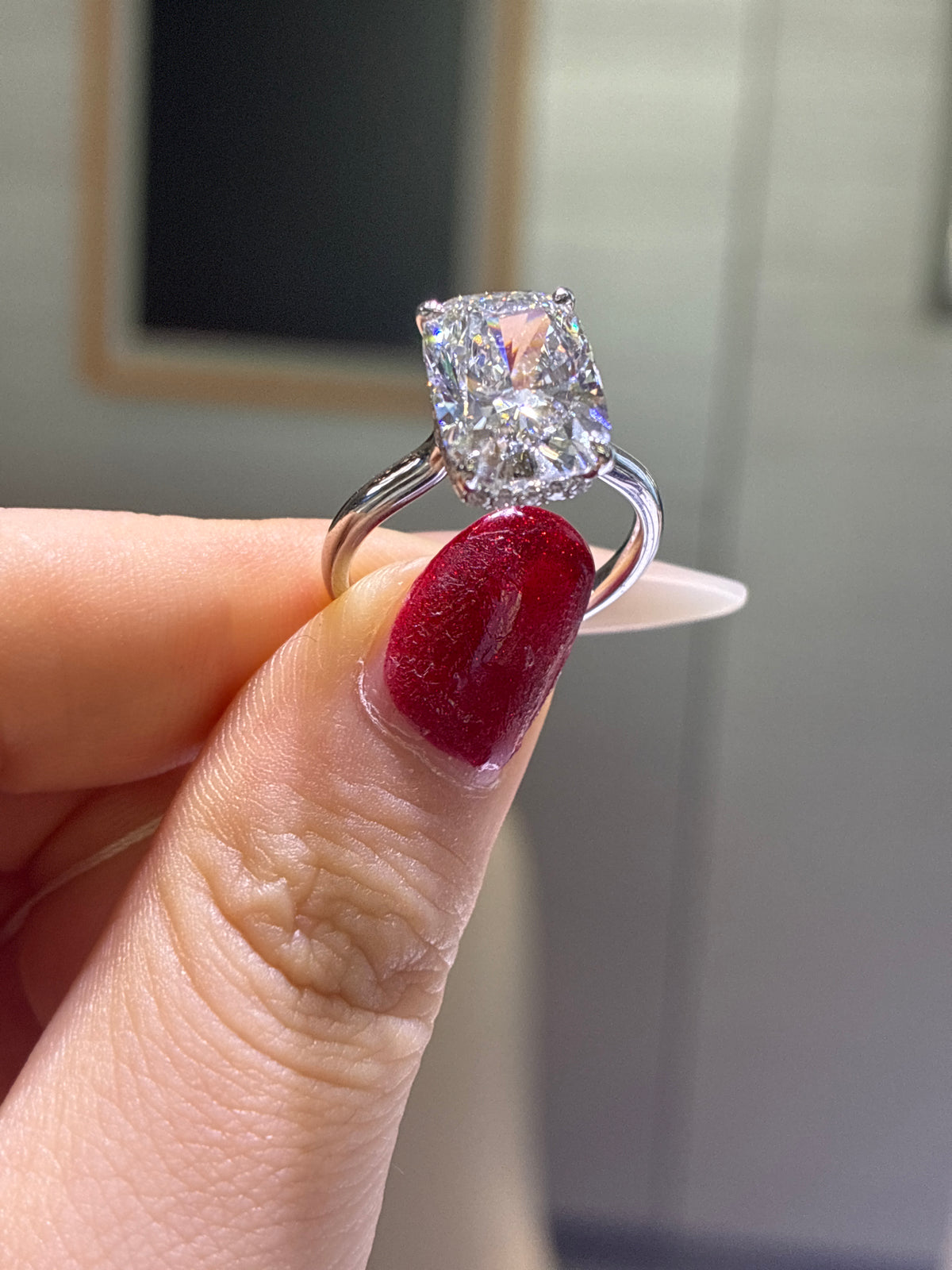 For ana 18k white gold E/vvs2 5.18 ct elongated cushion cut