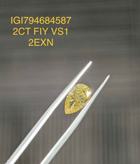 Deposit for Lizzy Fit 14k solid white gold 2carat pear fancy intense yellow diamond VS1 with 0.136ct sidestones