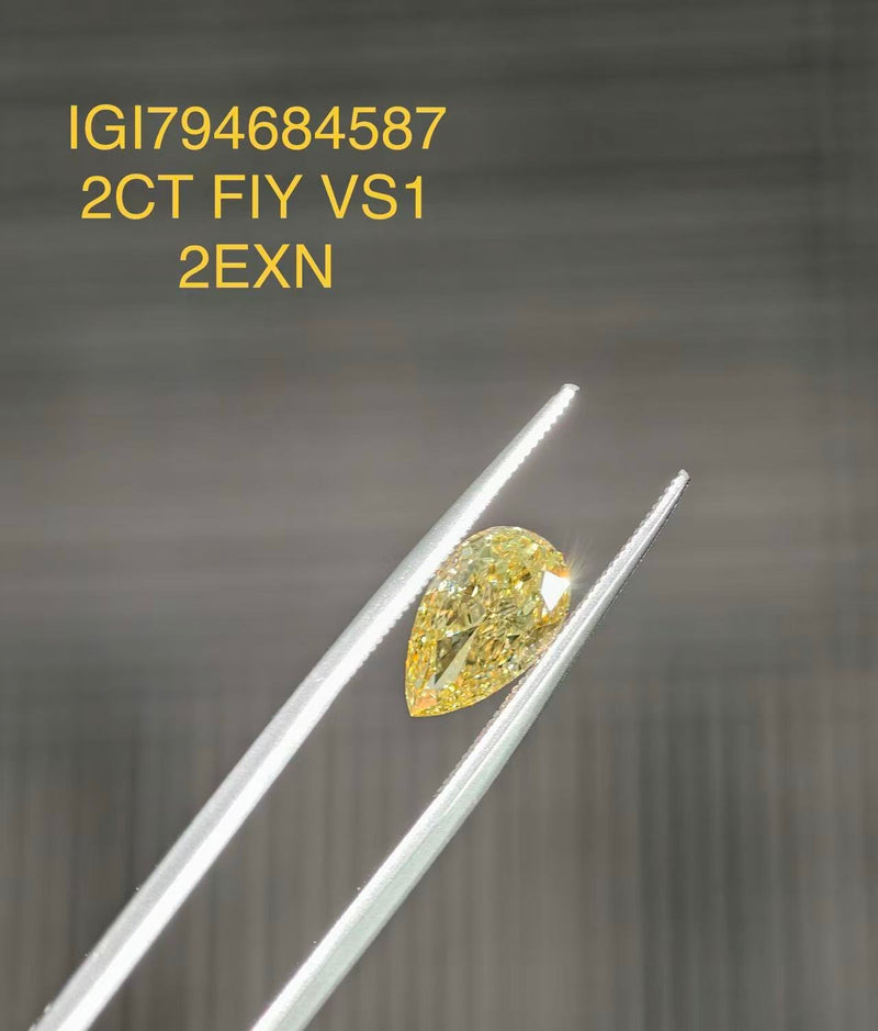 Deposit for Lizzy Fit 14k solid white gold 2carat pear fancy intense yellow diamond VS1 with 0.136ct sidestones