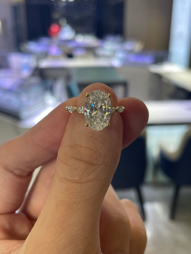 50% Retainer for Sara//Oval Shape Solitaire Bubble Band High Setting Wedding Ring//14K Solid white gold//3ct Oval shape center stone//E/VS1//24 side stones for total 0.587ct US Size 5.5