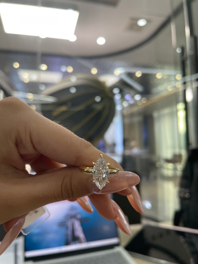 Deposit for spaghetti 14k 3ct yellow gold marquise cut diamond ring, tulip and cathedral style,E/VVS2