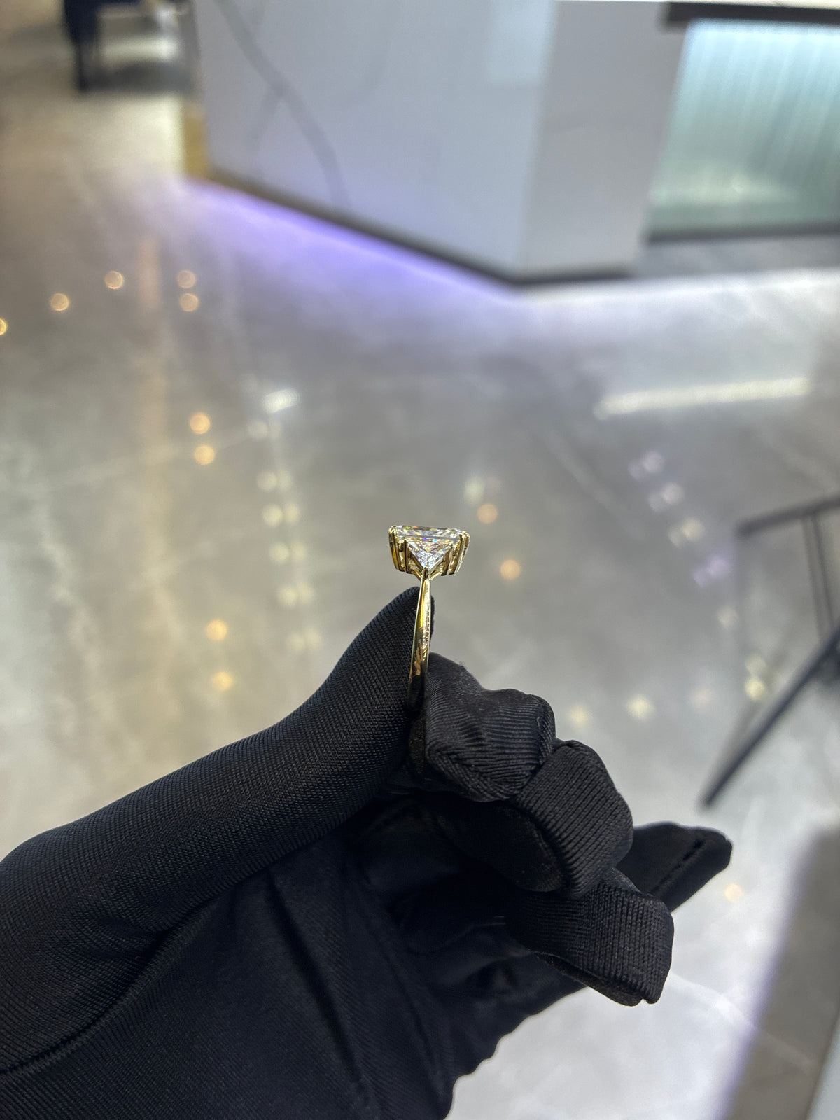 Deposit For Cielo 14K 3carat center stone Radiant with 0.695 triangle side stones E VS1