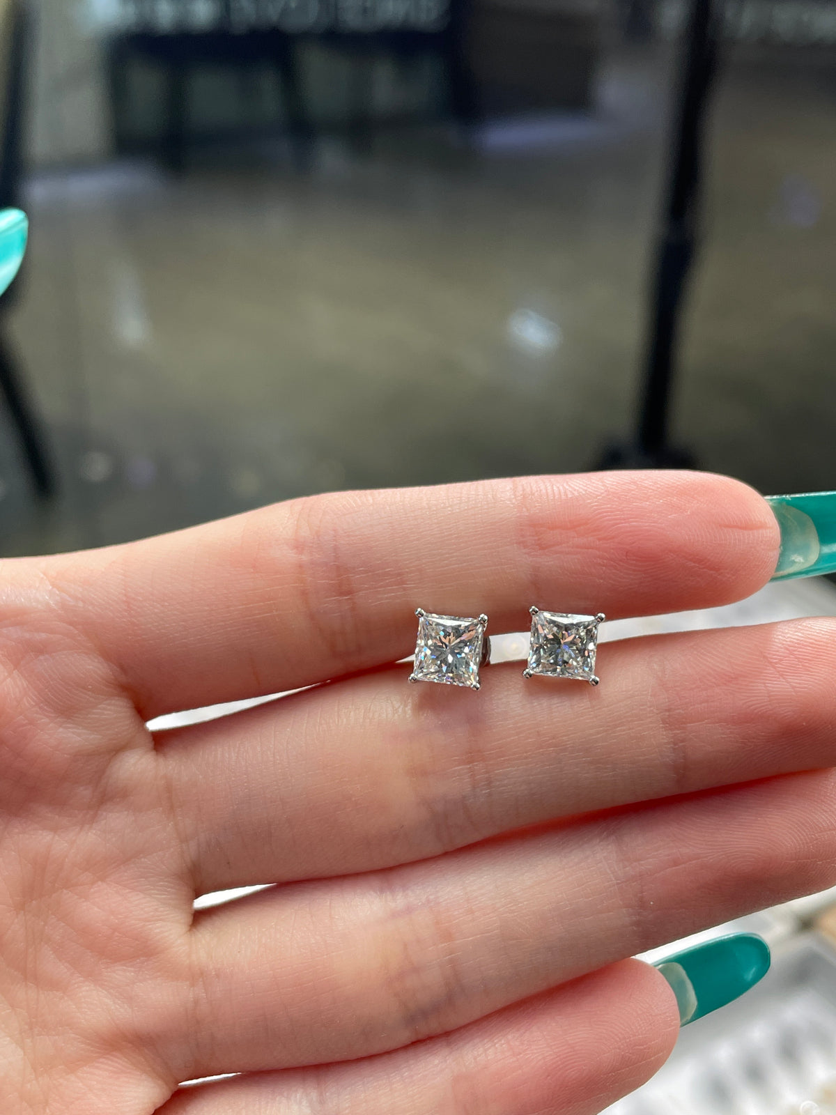Deposit for Rosebush 14k solid white gold princess cut earrings, 1carat each total 2carat, D/VVS2