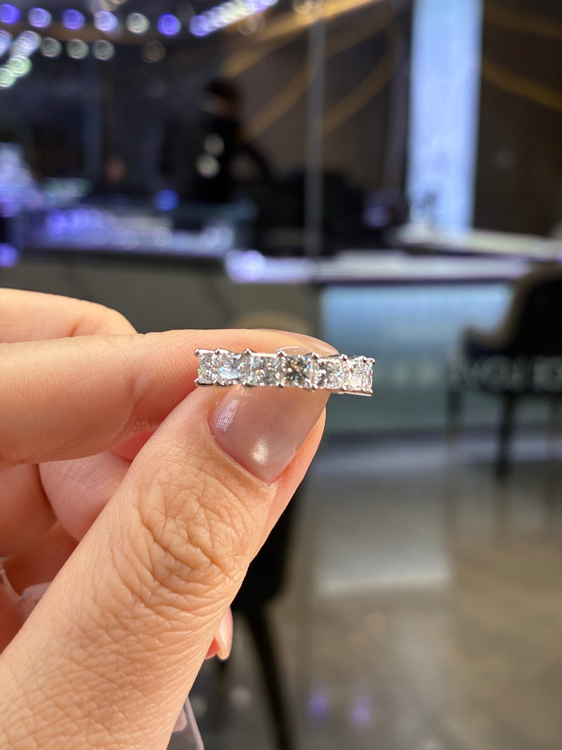 For Elizabeth, Cushion half eternity band, each stone 0.25ct, in 14k white gold