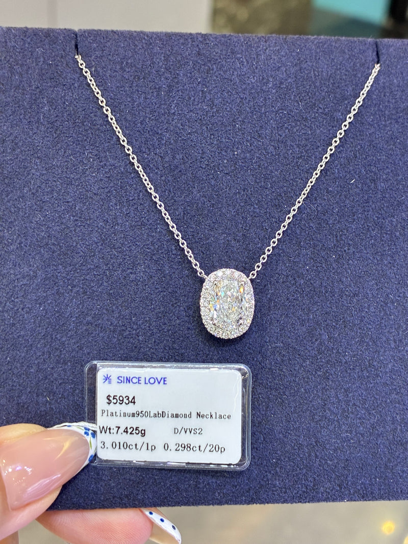 For Michelle Gasca, Remaining Balance 3ct Oval Halo Necklace, D/VVS2