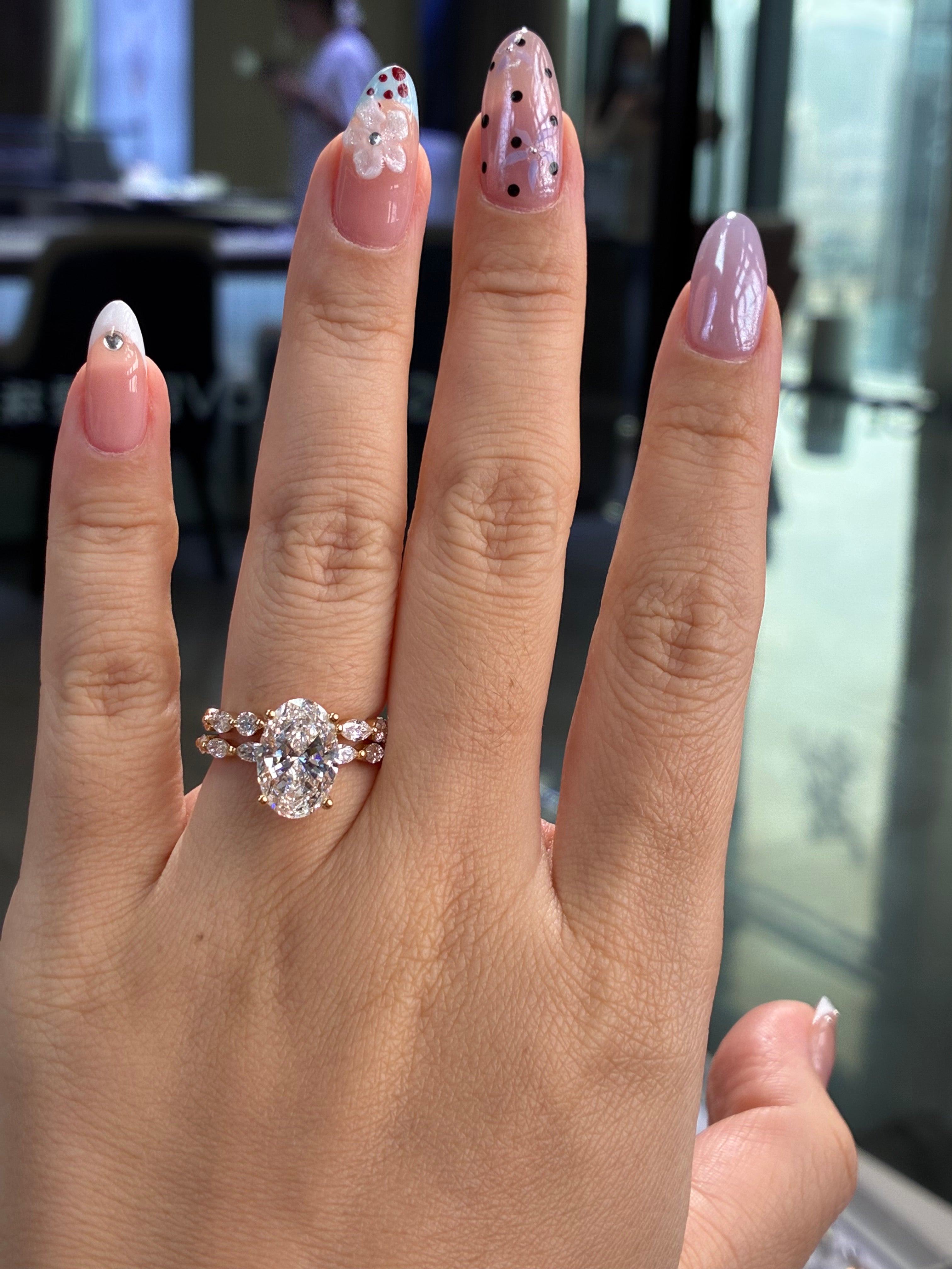 For Nina, 14K Solid Yellow gold Bridal set for 3.5ct Oval main stone with 0.587ct marquise side stones, D/VVS2 engagement ring + 0.55ct marquise wedding band, IGI & GIL certificates