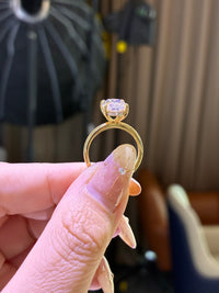 For Kat, 4ct Oval Solitaire Hiden halo with two tone settings, 14k gold, D/VVS2