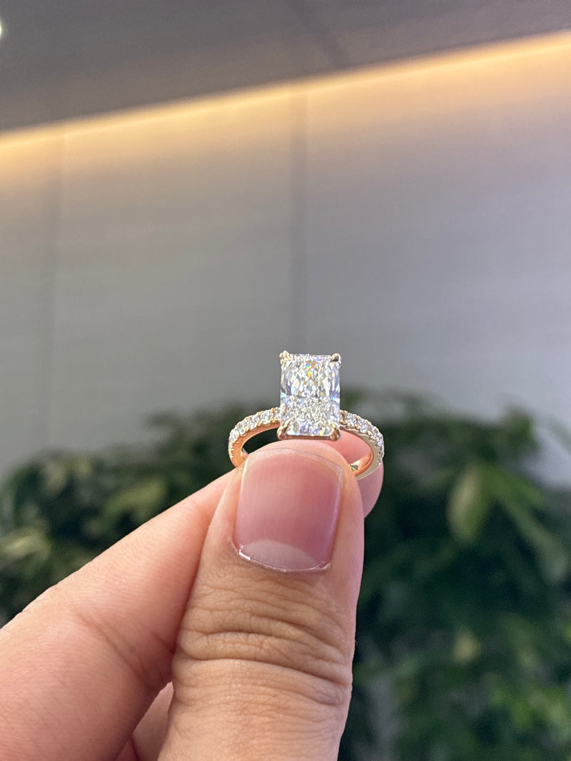 For Deenkidd 3.1ct Radiant cut E/VS1 14k gold