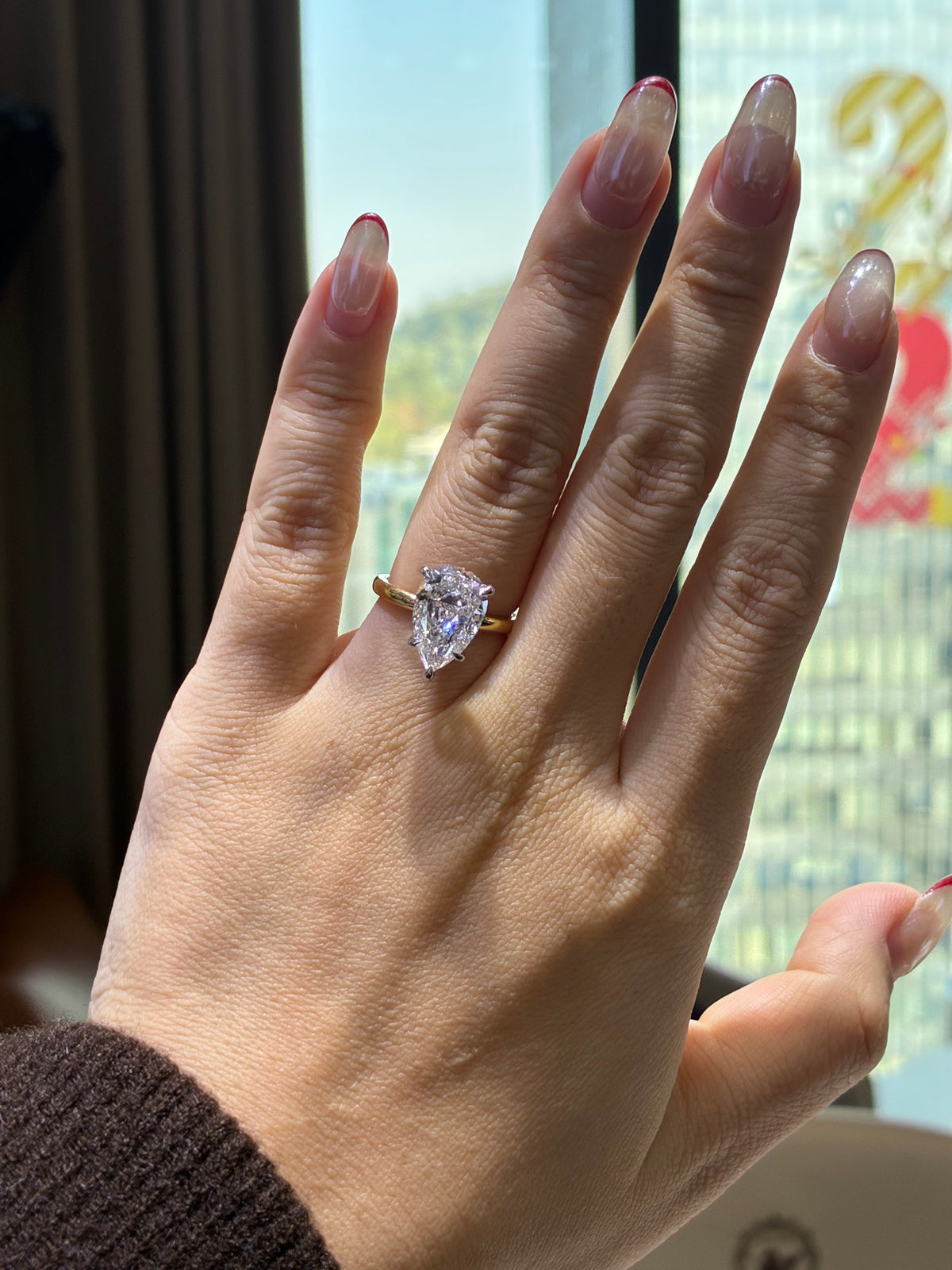 For Rina, 3.4carat Pear Solitaire Two Tone lab diamond ring