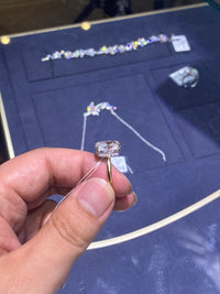 For Evelyn Angel,Alll Silver Main stone Radiant cut 5.1ct E VS1 Side Stone 0.183ct 18k gold