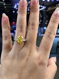 For Anaya, deposit 1 for custom 5carat Yellow Oval diamond,with 1ct total pear sidestones trilogy engagement ring , FVY/ VS1, in 14k white gold