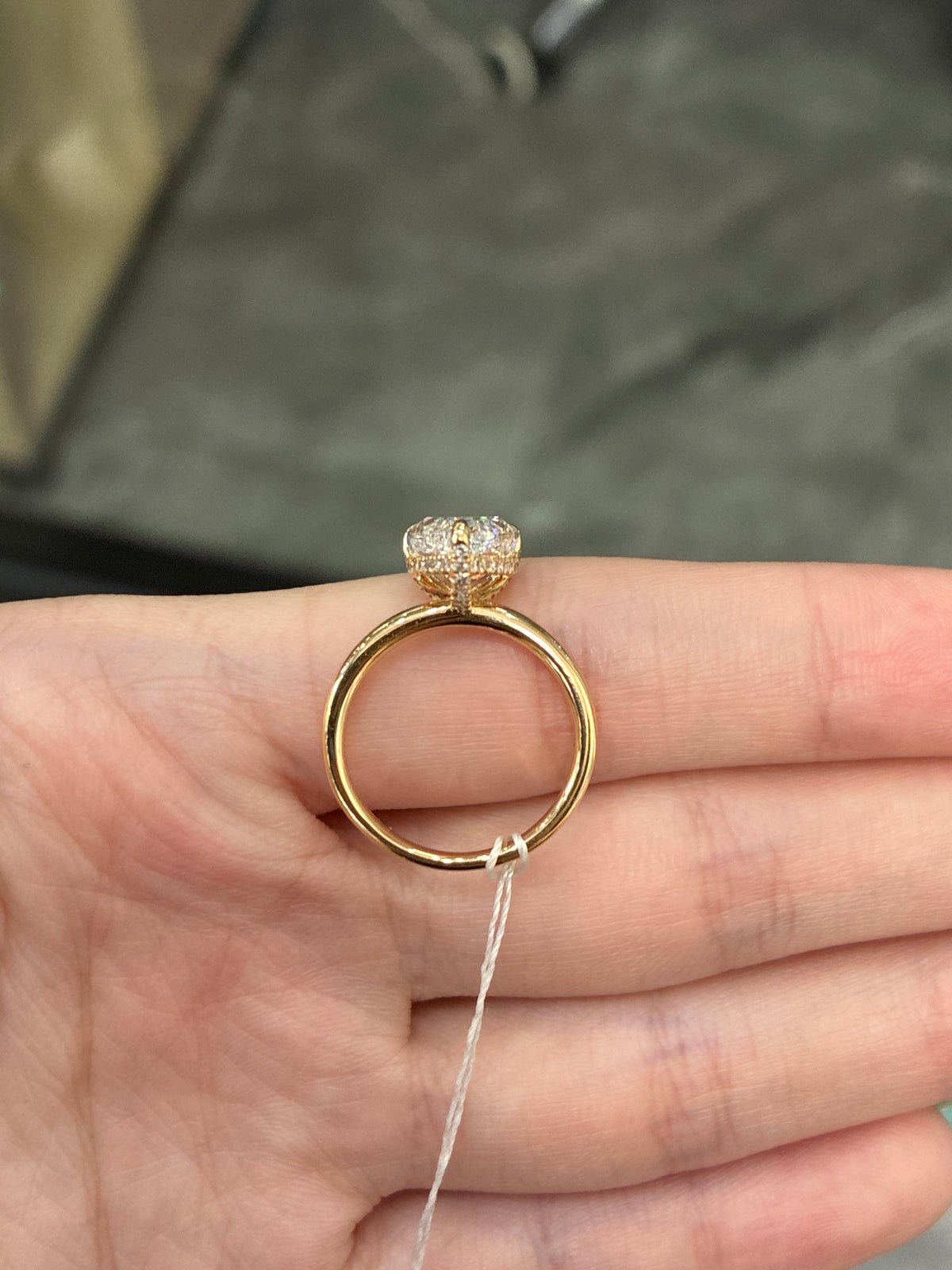 For Amanda Customization 14K yellow solid gold 3.45carat D VVS2 with hidden halo&half pave band, 3mm width