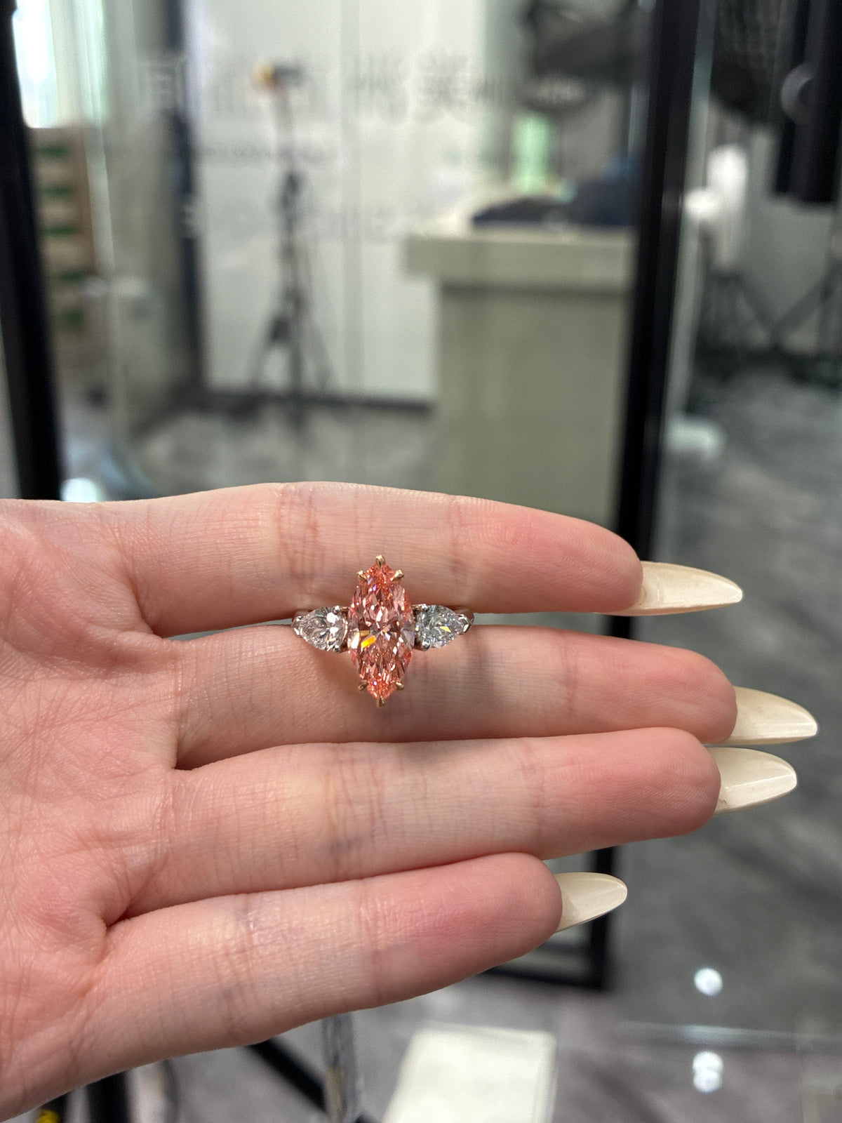 Deposit For 1 only BG 14k 2.5ct pink marquise with 1ct side stones, 3stones design