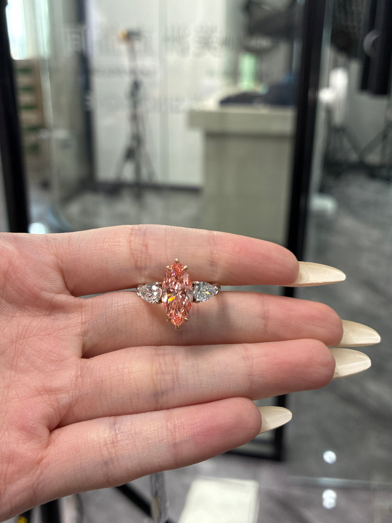 Deposit For 1 only BG 14k 2.5ct pink marquise with 1ct side stones, 3stones design